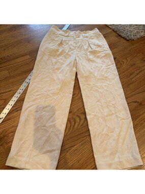CHICO'S WOMENS 0R US 4R TAN PANTS PAPER BAG WAIST TAPERED ANKLE